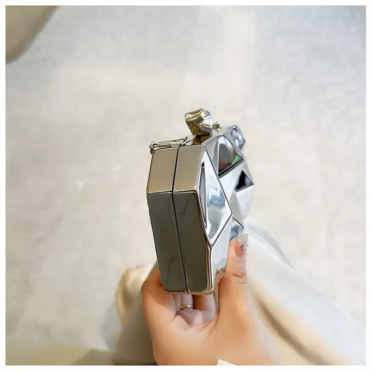 Silver Geometric Mirror Clutch Bag Mini Handbag — feature 45