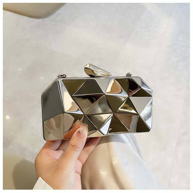 Silver Geometric Mirror Clutch Bag Mini Handbag — feature 46