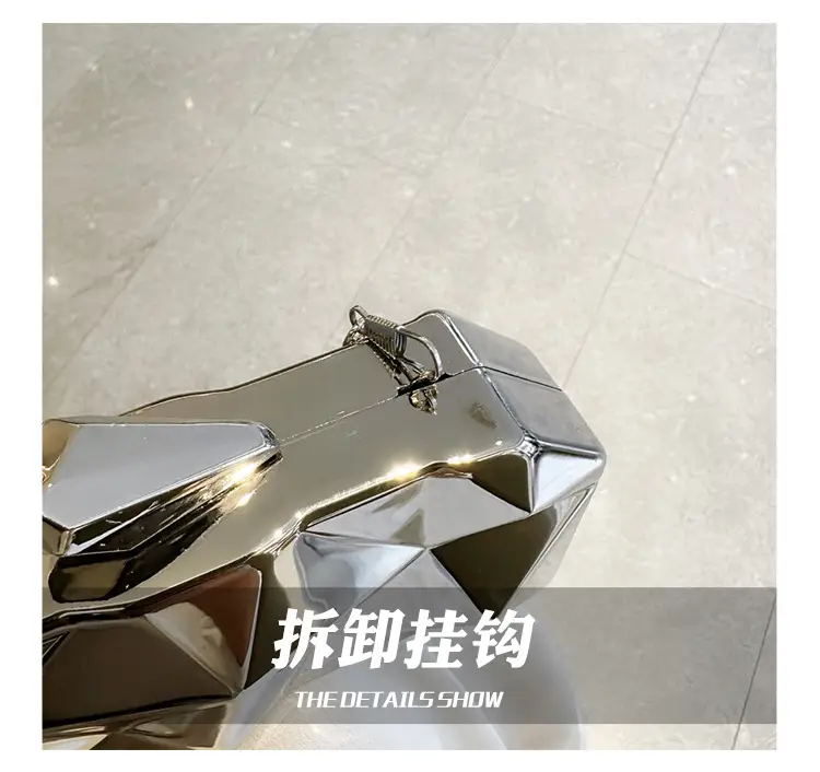 Silver Geometric Mirror Clutch Bag Mini Handbag — feature 48