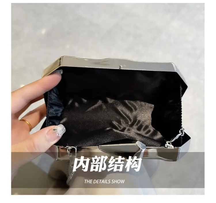 Silver Geometric Mirror Clutch Bag Mini Handbag — feature 50