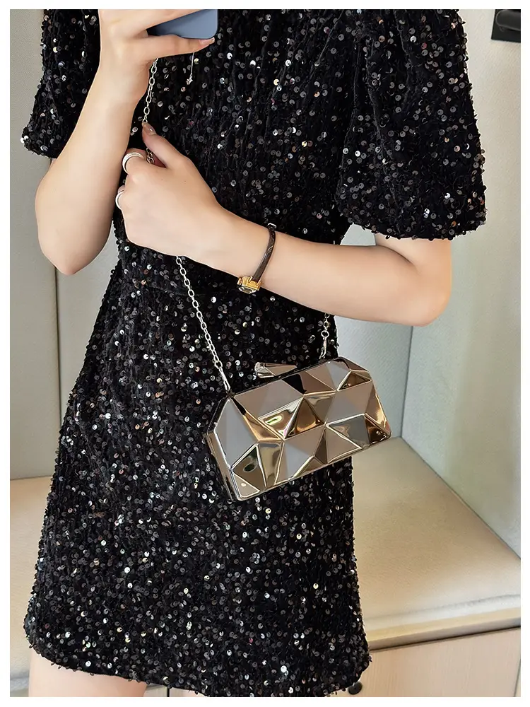 Silver Geometric Mirror Clutch Bag Mini Handbag — feature 7