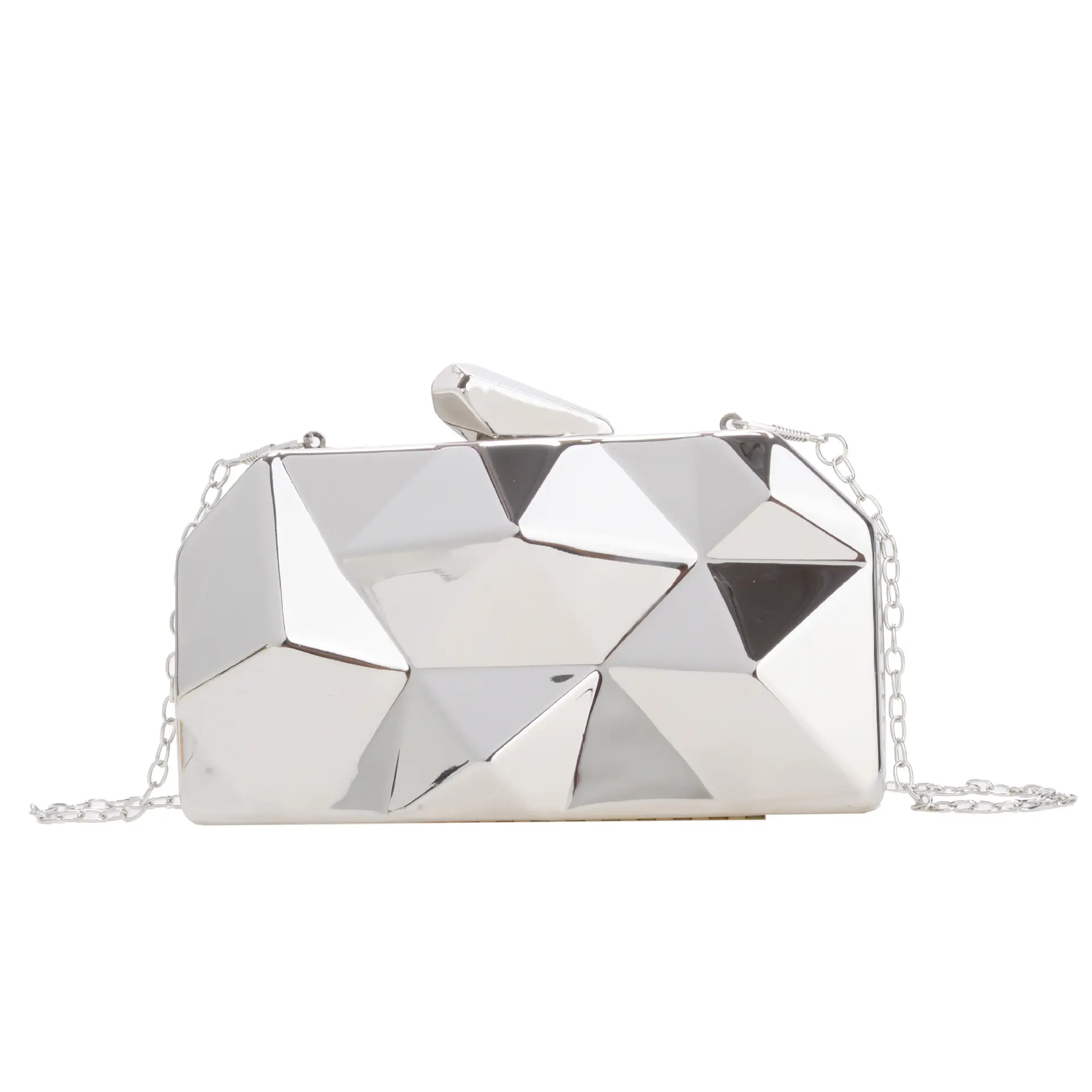 Silver Geometric Mirror Clutch Bag Mini Handbag