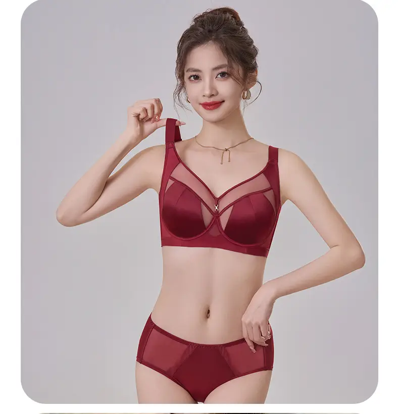 French-Style Sexy Satin Breathable Bra for Women, Minimizing Large Busts, with Adjustable Soft Underwire to Prevent Sagging — feature 34