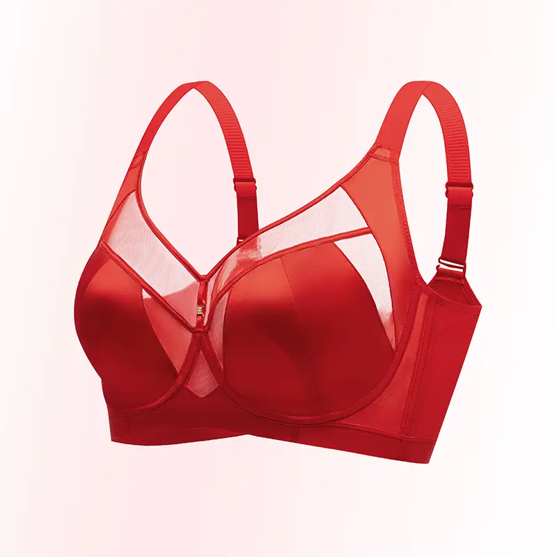 French-Style Sexy Satin Breathable Bra for Women, Minimizing Large Busts, with Adjustable Soft Underwire to Prevent Sagging