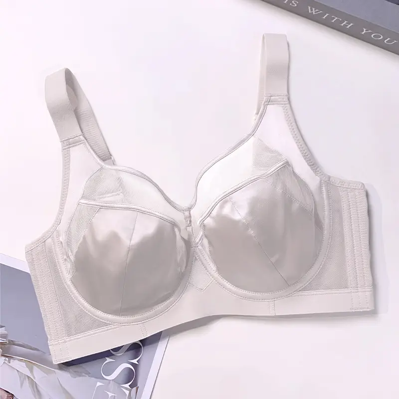 French-Style Sexy Satin Breathable Bra for Women, Minimizing Large Busts, with Adjustable Soft Underwire to Prevent Sagging