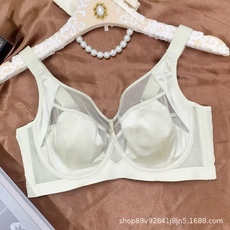 French-Style Sexy Satin Breathable Bra for Women, Minimizing Large Busts, with Adjustable Soft Underwire to Prevent Sagging