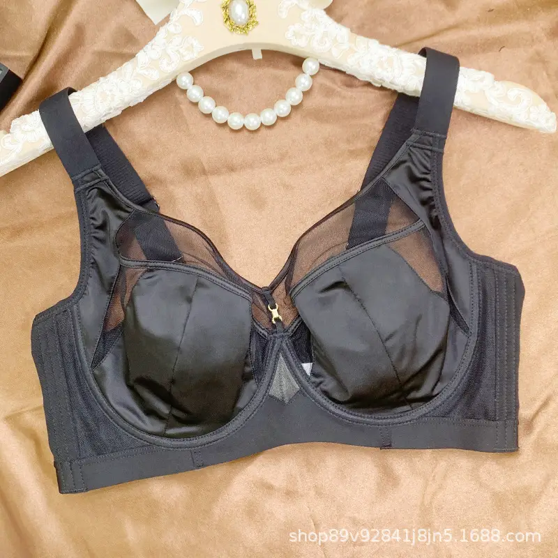 French-Style Sexy Satin Breathable Bra for Women, Minimizing Large Busts, with Adjustable Soft Underwire to Prevent Sagging
