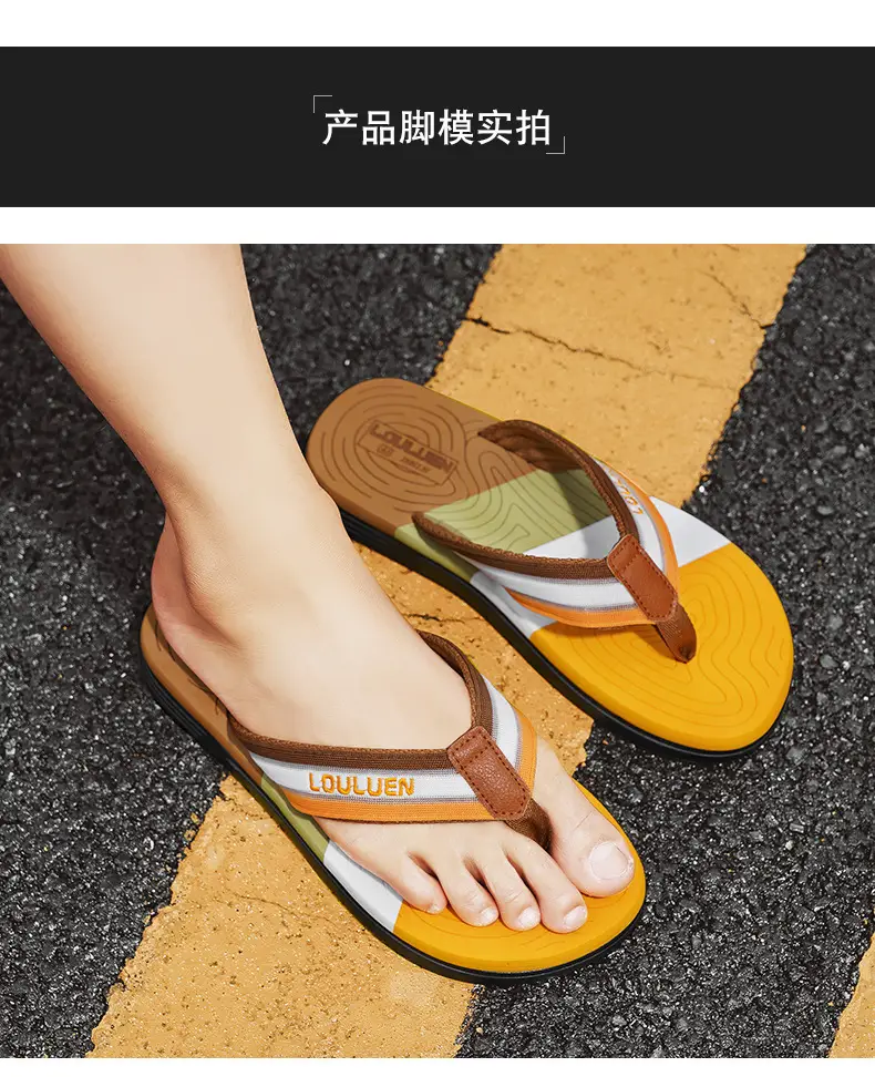 2024 Men's Blue Orange Flip Flops Soft Soled Outdoor — feature 10