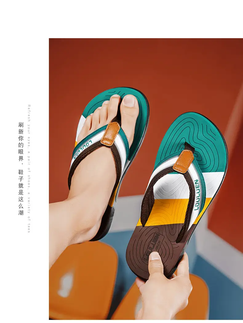2024 Men's Blue Orange Flip Flops Soft Soled Outdoor — feature 13