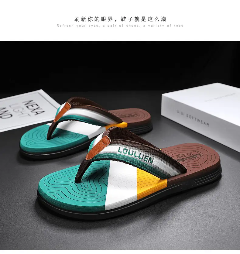 2024 Men's Blue Orange Flip Flops Soft Soled Outdoor — feature 19