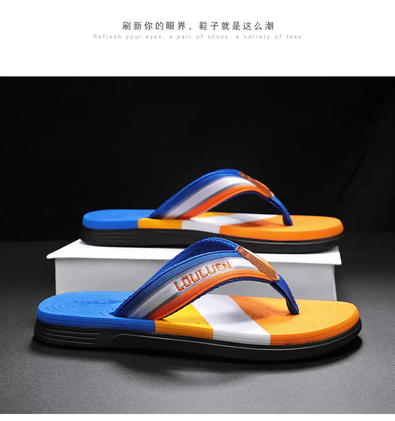 2024 Men's Blue Orange Flip Flops Soft Soled Outdoor — feature 20