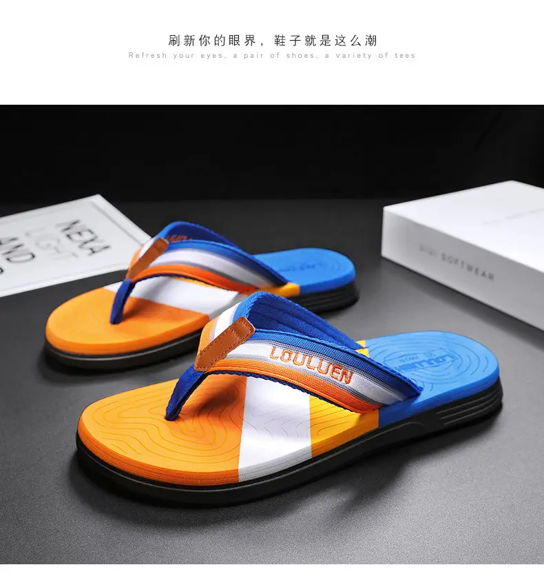 2024 Men's Blue Orange Flip Flops Soft Soled Outdoor — feature 21