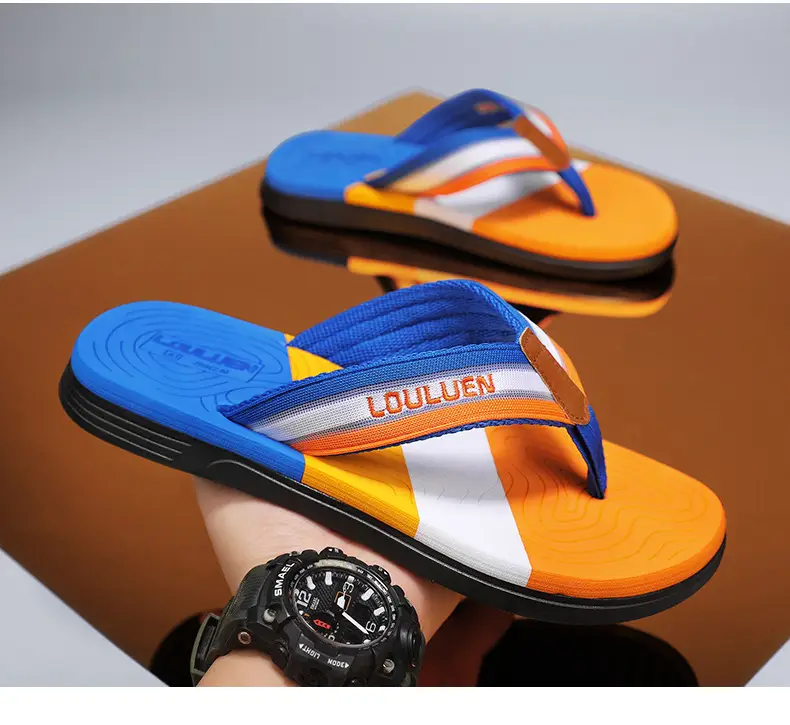 2024 Men's Blue Orange Flip Flops Soft Soled Outdoor — feature 3