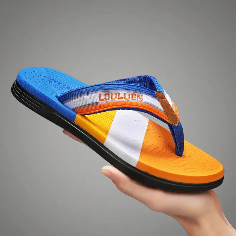 2024 Men's Blue Orange Flip Flops Soft Soled Outdoor - Image 2