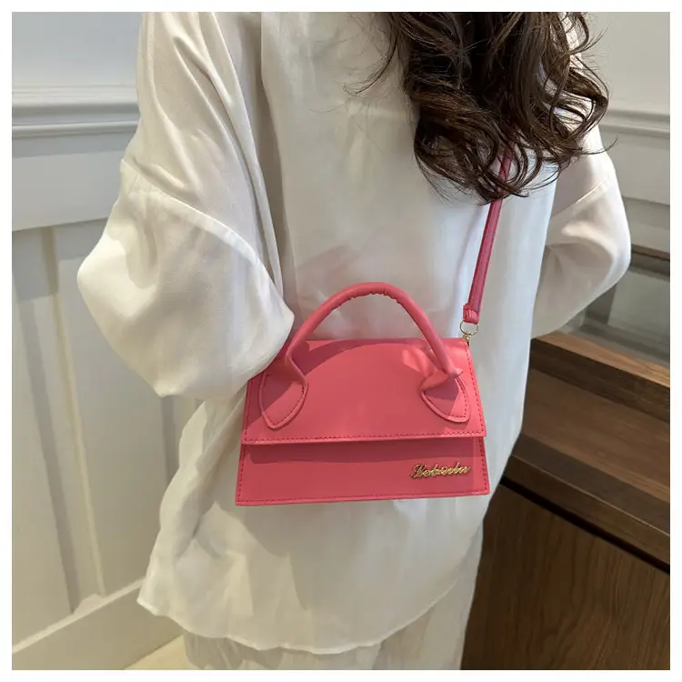 Pink Leather Shoulder Bag with Letter Hardware for Women — feature 14