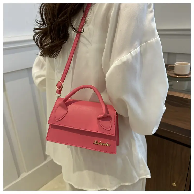 Pink Leather Shoulder Bag with Letter Hardware for Women — feature 15