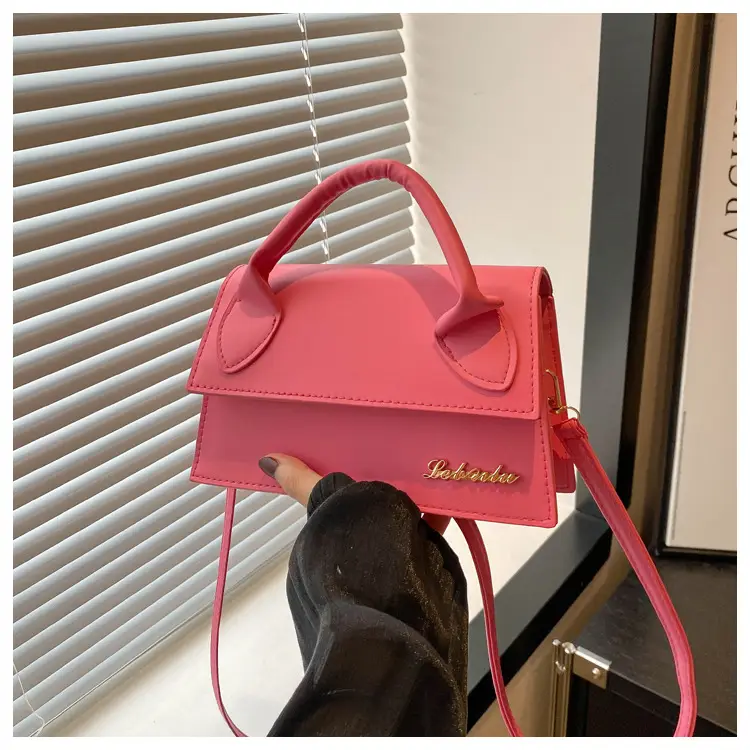 Pink Leather Shoulder Bag with Letter Hardware for Women — feature 29