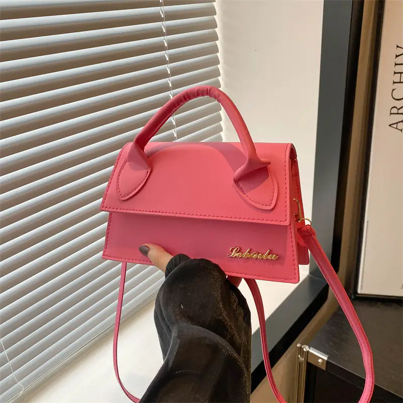 Pink Leather Shoulder Bag with Letter Hardware for Women