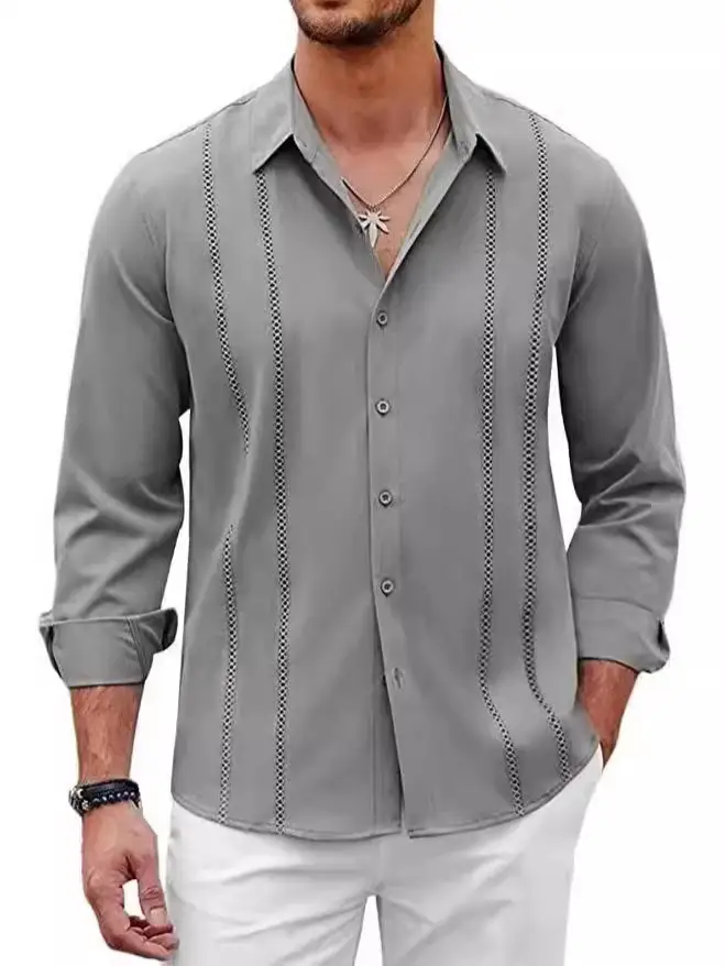 Men Striped Long Sleeve Shirt Light Blue Casual