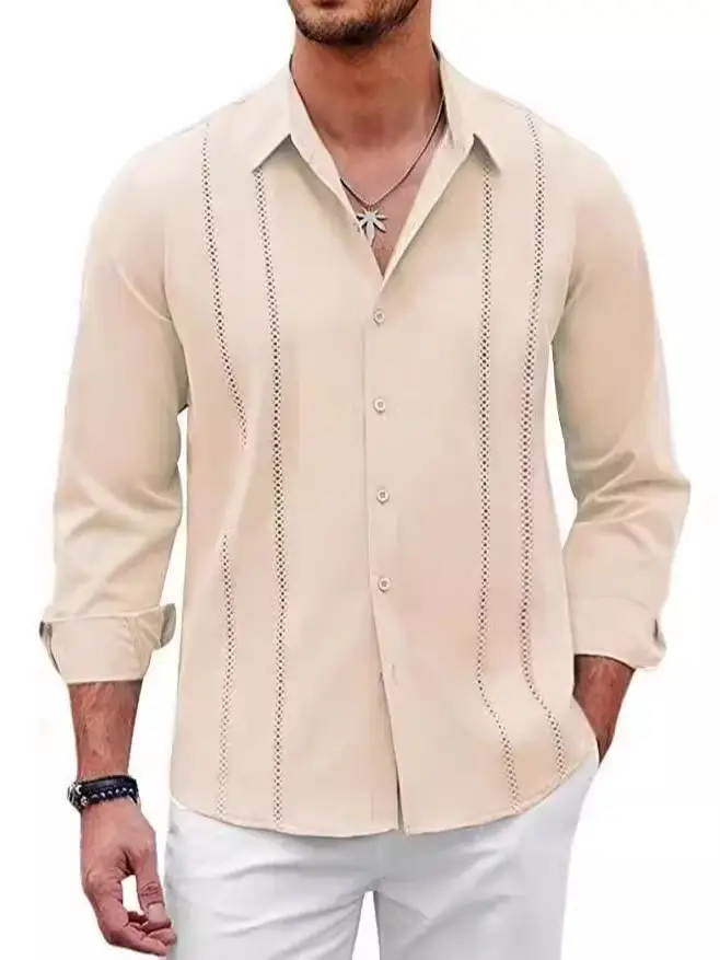 Men Striped Long Sleeve Shirt Light Blue Casual