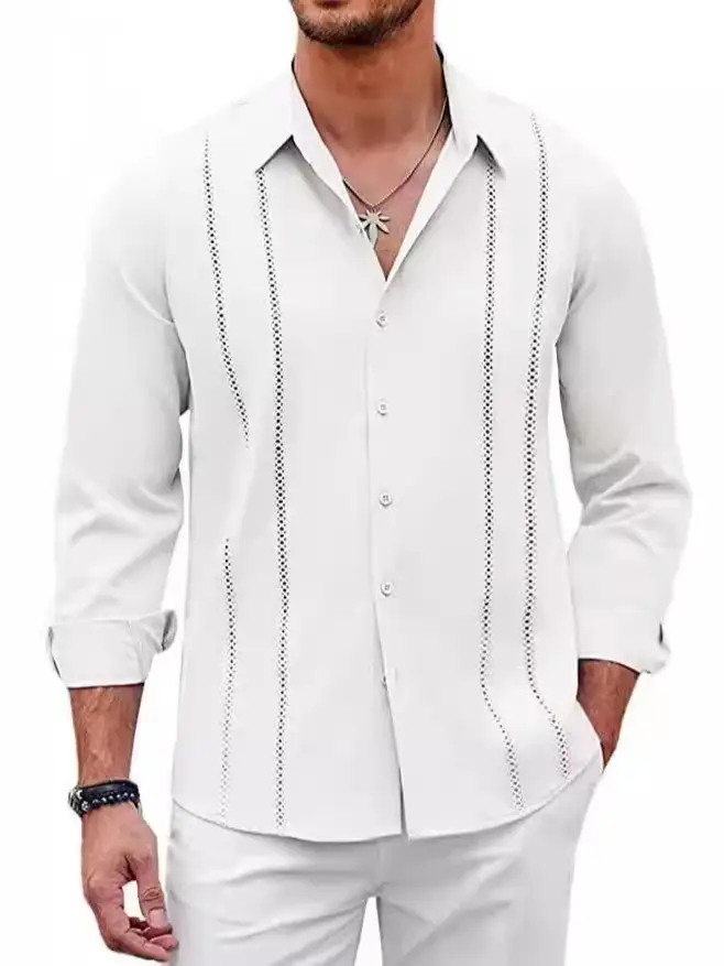 Men Striped Long Sleeve Shirt Light Blue Casual