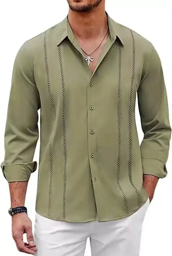 Men Striped Long Sleeve Shirt Light Blue Casual — feature 11
