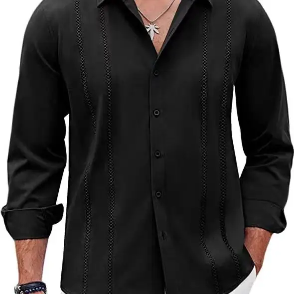 Men Striped Long Sleeve Shirt Light Blue Casual — feature 12