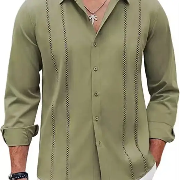 Men Striped Long Sleeve Shirt Light Blue Casual — feature 13
