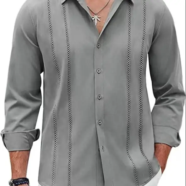 Men Striped Long Sleeve Shirt Light Blue Casual — feature 14