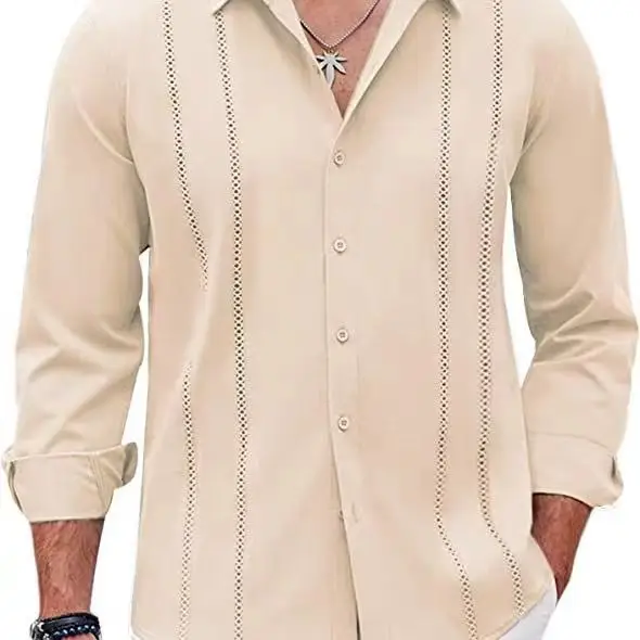 Men Striped Long Sleeve Shirt Light Blue Casual — feature 17