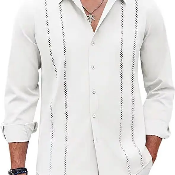 Men Striped Long Sleeve Shirt Light Blue Casual — feature 18