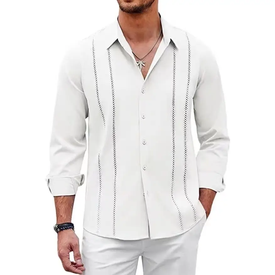 Men Striped Long Sleeve Shirt Light Blue Casual — feature 22