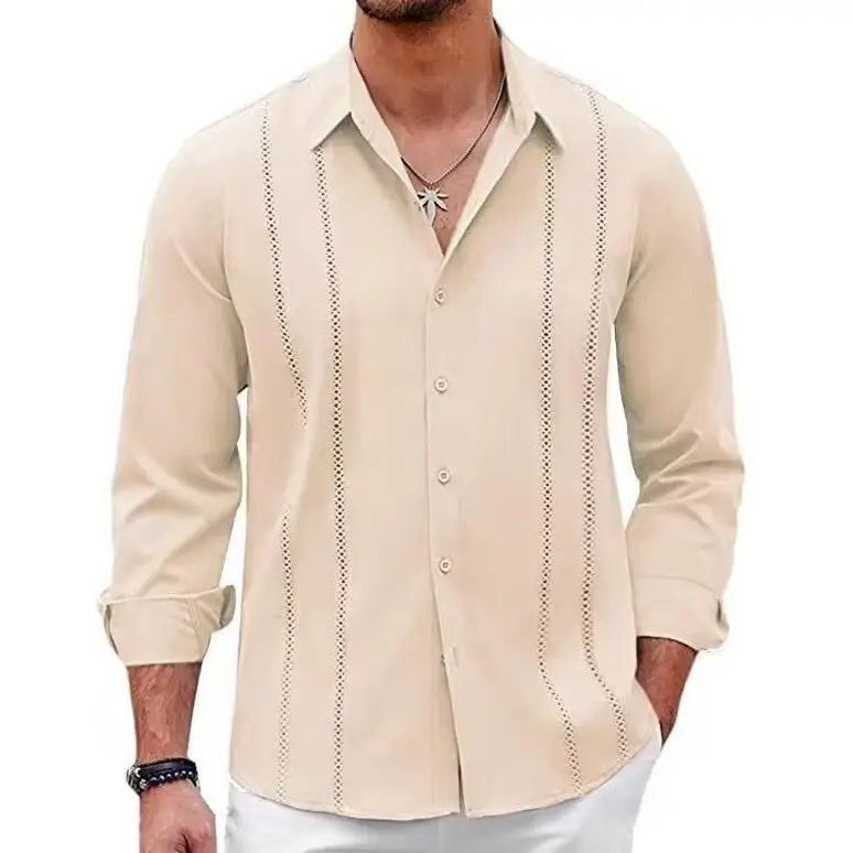 Men Striped Long Sleeve Shirt Light Blue Casual — feature 25