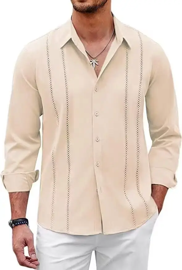 Men Striped Long Sleeve Shirt Light Blue Casual — feature 7