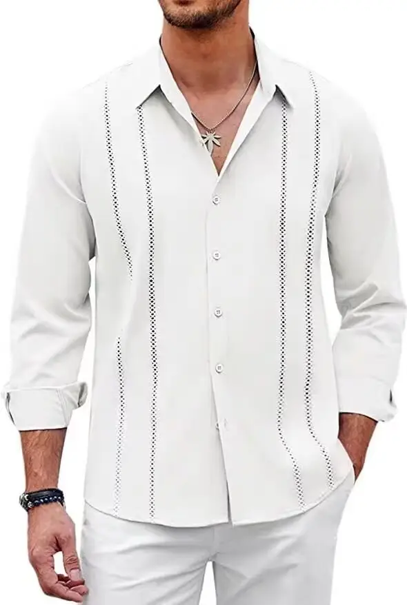 Men Striped Long Sleeve Shirt Light Blue Casual — feature 8