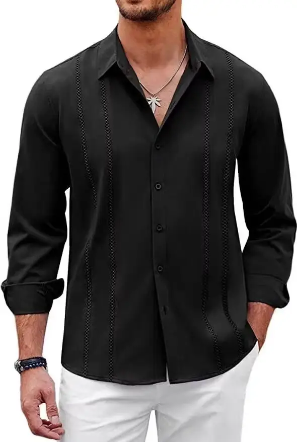 Men Striped Long Sleeve Shirt Light Blue Casual — feature 9