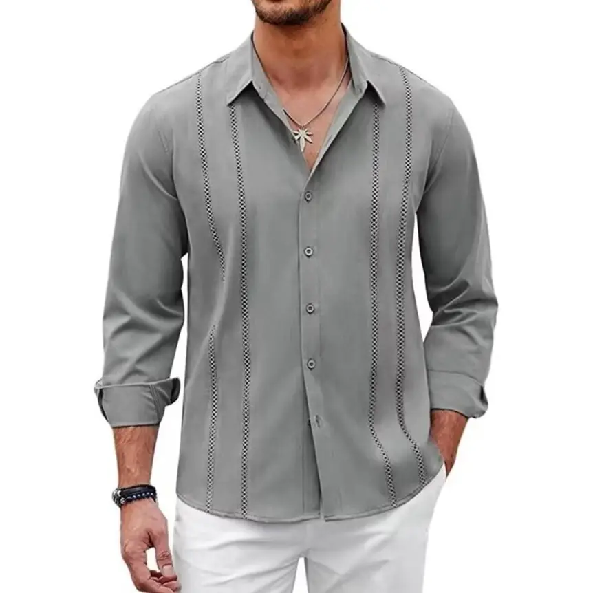 Men Striped Long Sleeve Shirt Light Blue Casual