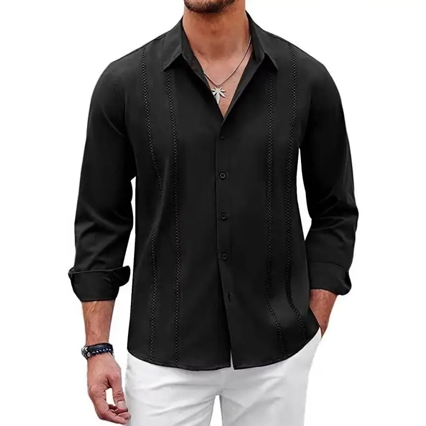 Men Striped Long Sleeve Shirt Light Blue Casual