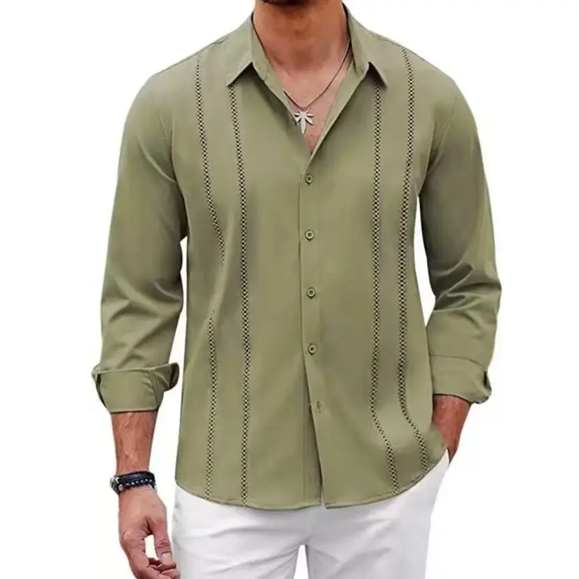Men Striped Long Sleeve Shirt Light Blue Casual