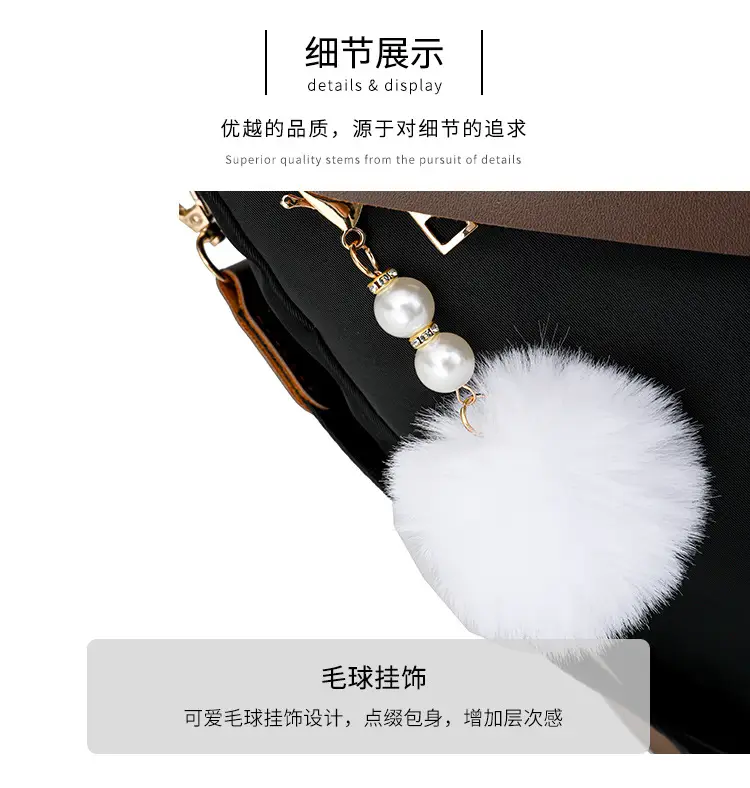 Women's Black Brown Leather Travel Backpack with Pom Pom — feature 10