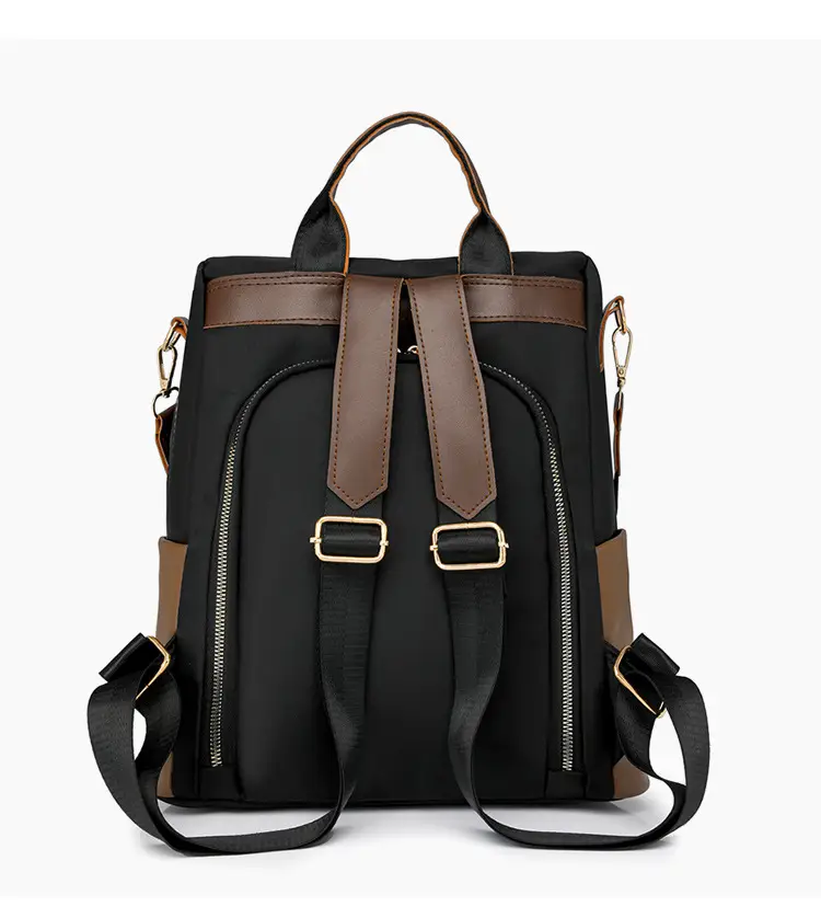 Women's Black Brown Leather Travel Backpack with Pom Pom — feature 8