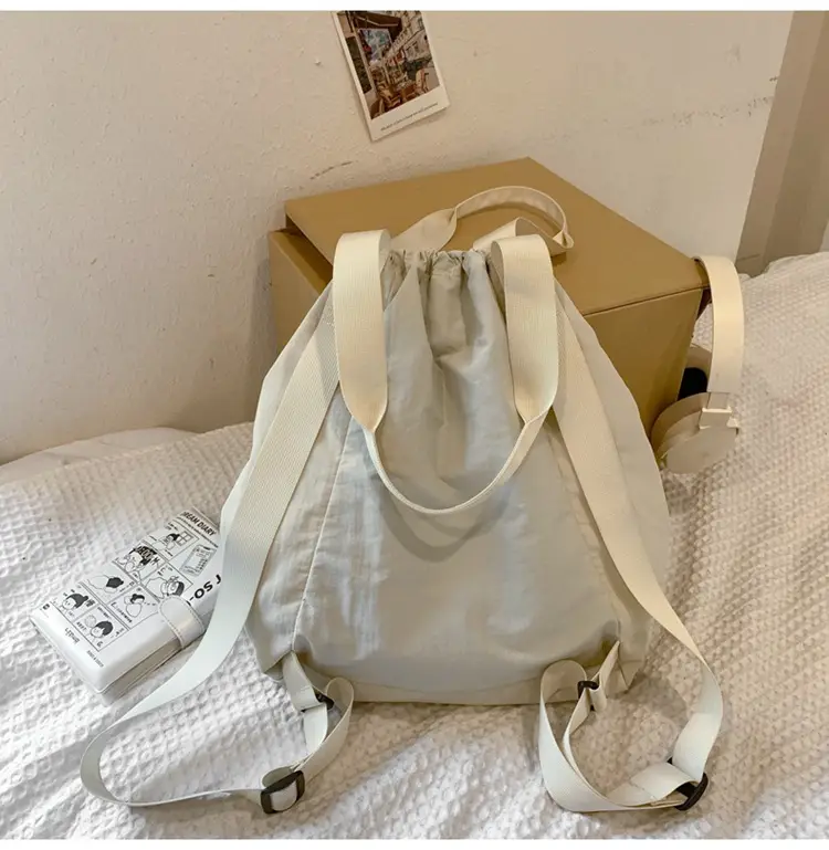 Korean Style Drawstring Tote Bag Large Capacity Women's 2024 College Student Backpack Women's Casual Backpack Nylon Shoulder Bag — feature 32