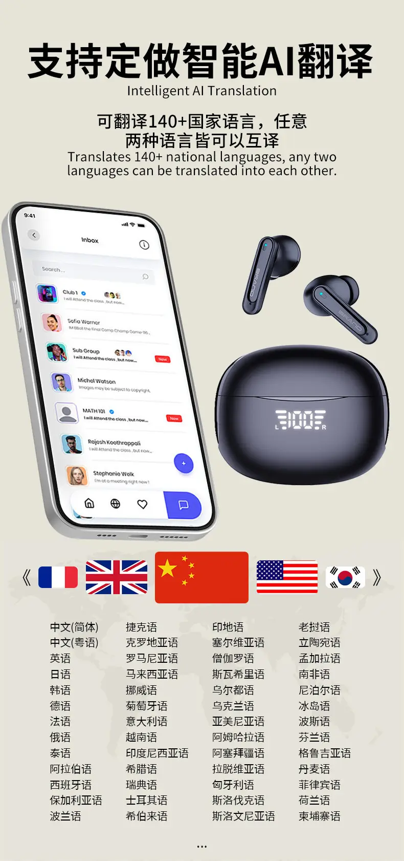 Cross-border AI Translation In-Ear Power Bluetooth Wireless β feature 2