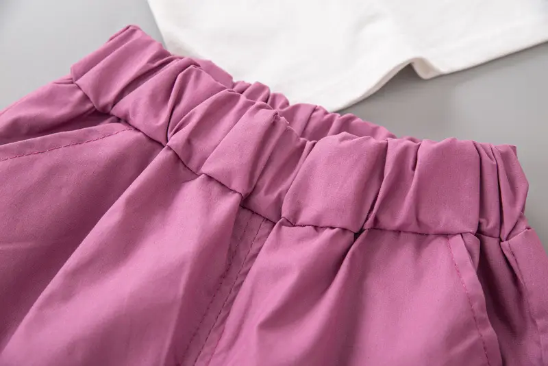 Children Cotton T-Shirt Shorts Set White Pink Summer — feature 11