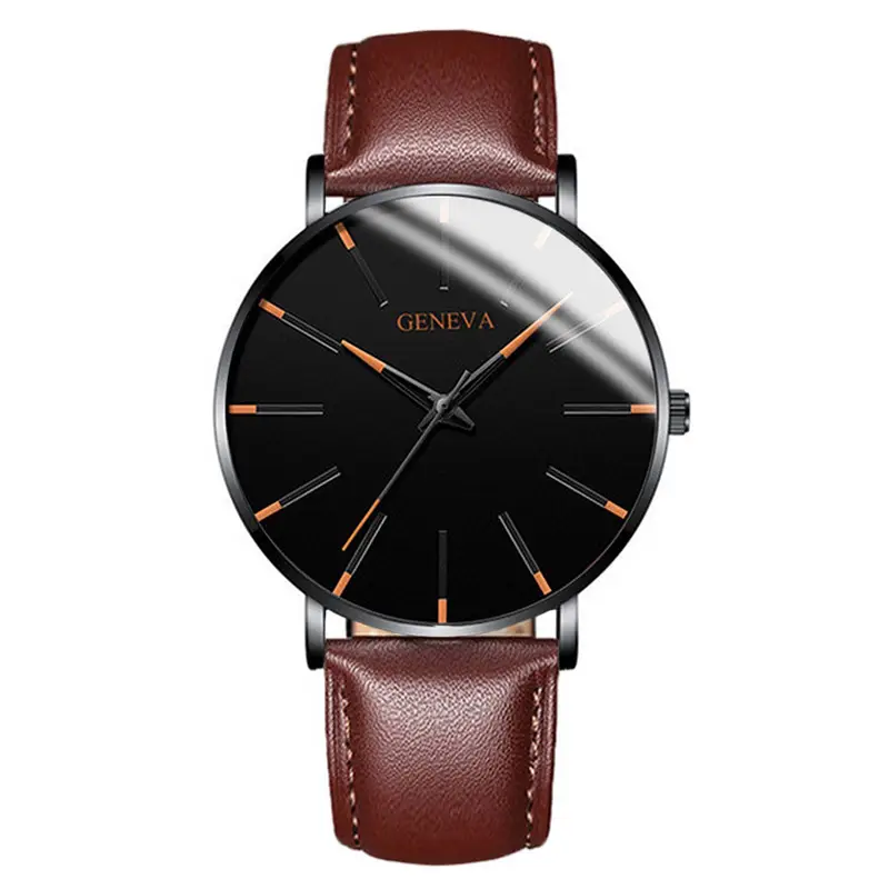 Rose gold needle black shell brown band