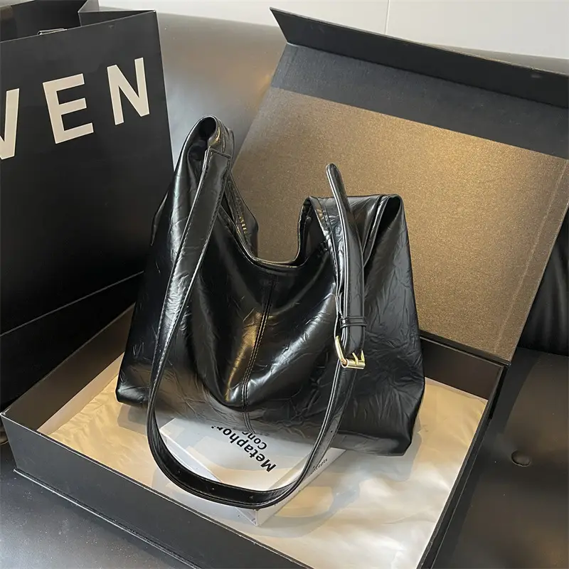 Black Leather Shoulder Bag for Women 2024