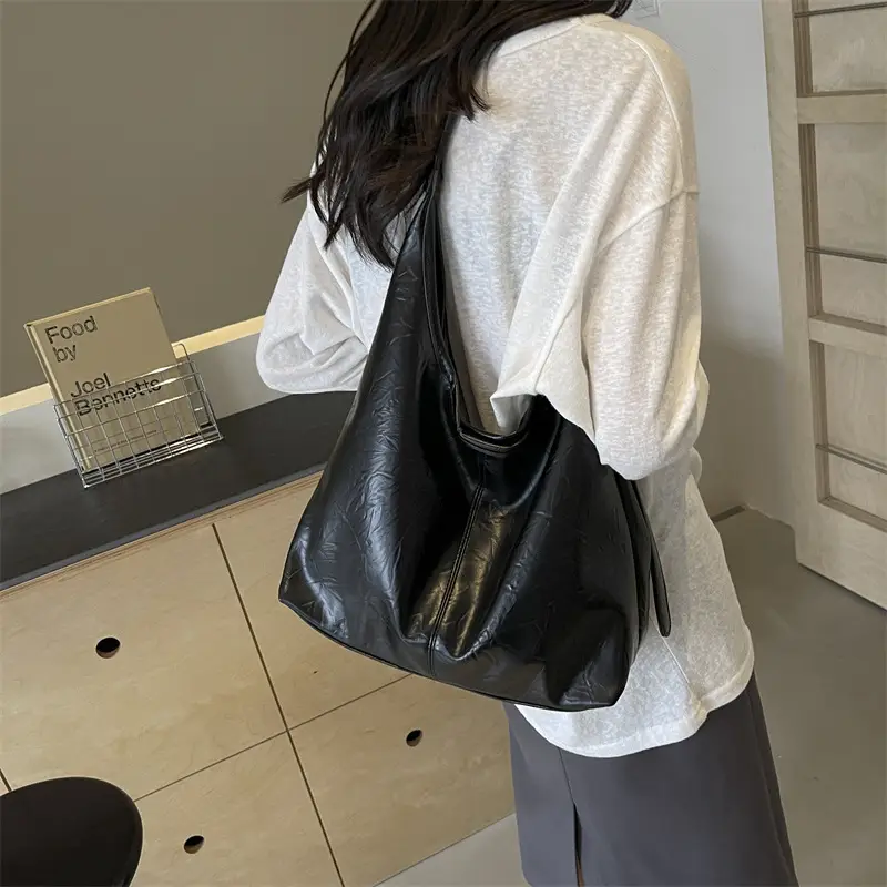 Black Leather Shoulder Bag for Women 2024