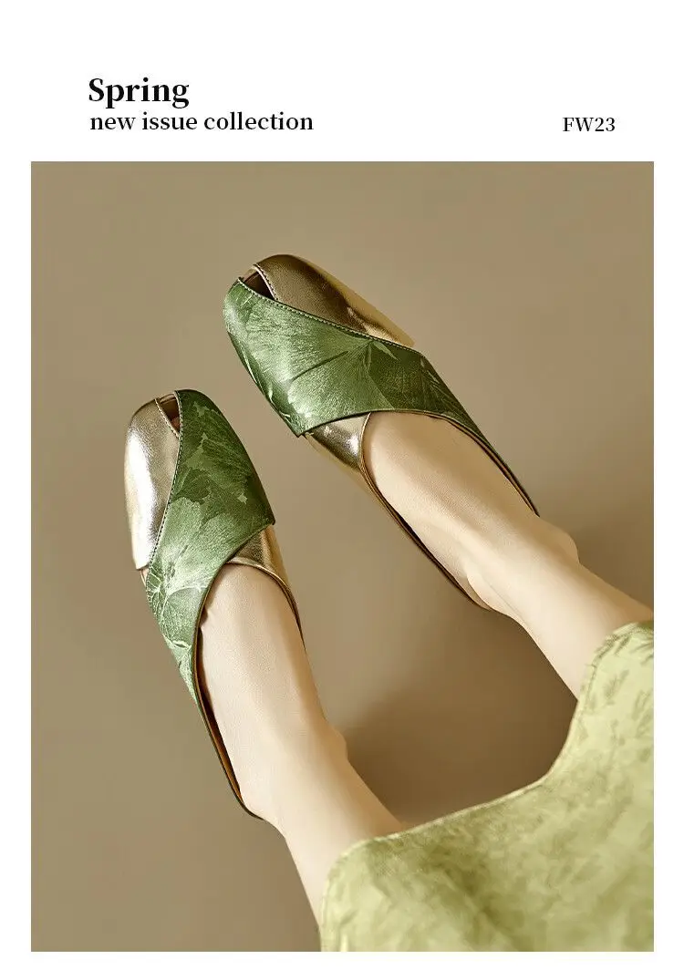 French Style Baotou Half Slippers Women's Summer Soft Leather National Style Printed Colorblock Square Head Hollow Flat Lazy Muller Sandals — feature 4