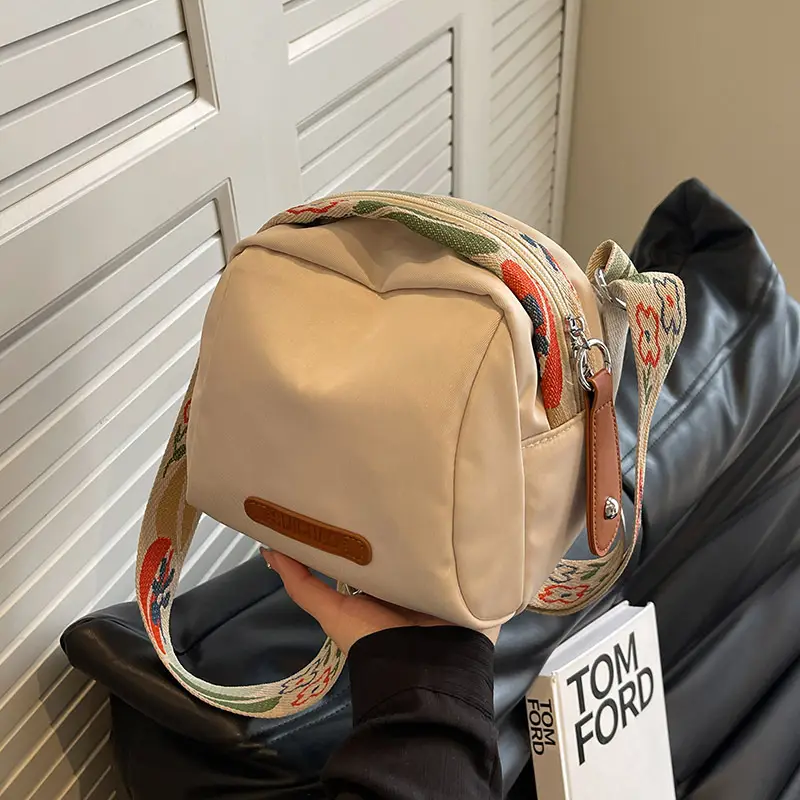 Women's Oxford Cloth Shoulder Crossbody Bag Beige Large Capacity - Image 8