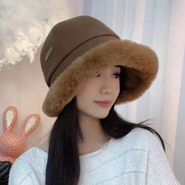 Winter Plush Fisherman Hat Women Duck Tongue Big Head Wai Face Small Outdoor Cycling Windshield Warm Basin Hat - Image 7